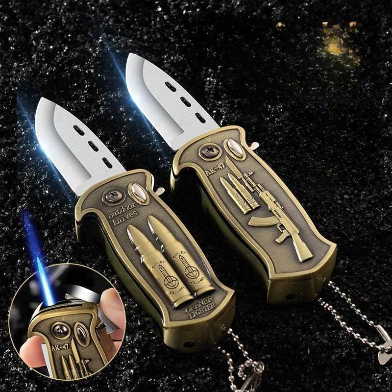 Inflatable Windproof Blue Flame Lighter with Bottle Opener Self-protection Multifunctional Butane Gas Lighter Smoke AccesoiresC250320