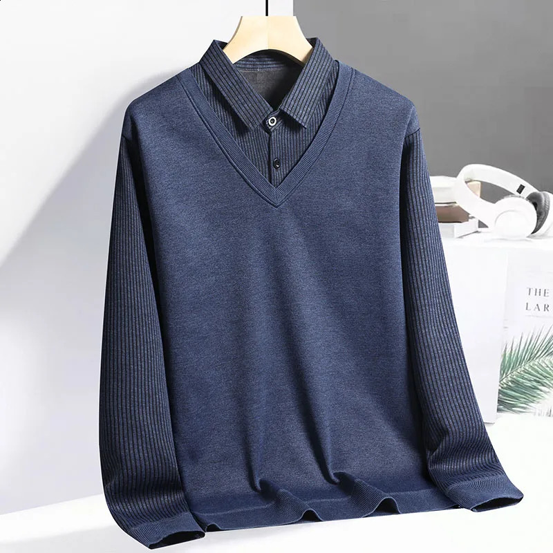 Mens polo shirt spring and autumn twopiece floral mens clothing collar business casual Tshirt 250318
