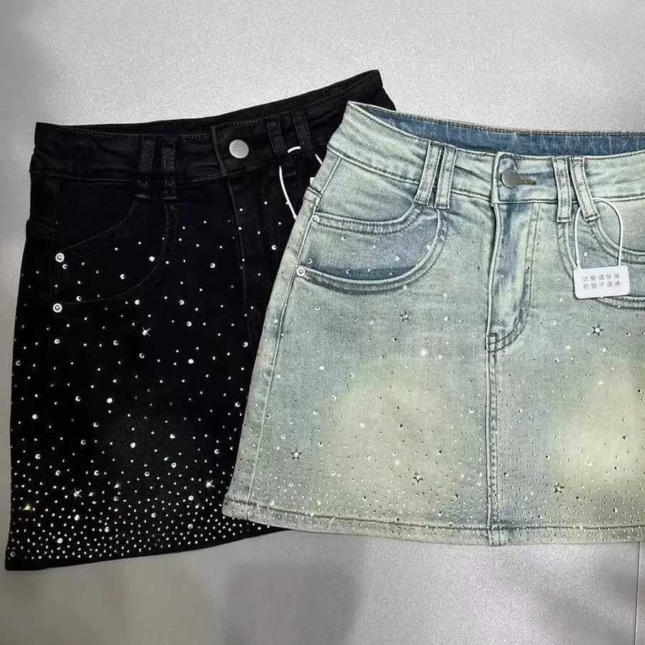 Starry Hot Rhine Denim Skirt for Women 2024 Summer New Retro Weight Loss a-Line Sheath Denim SkirtXJ250320