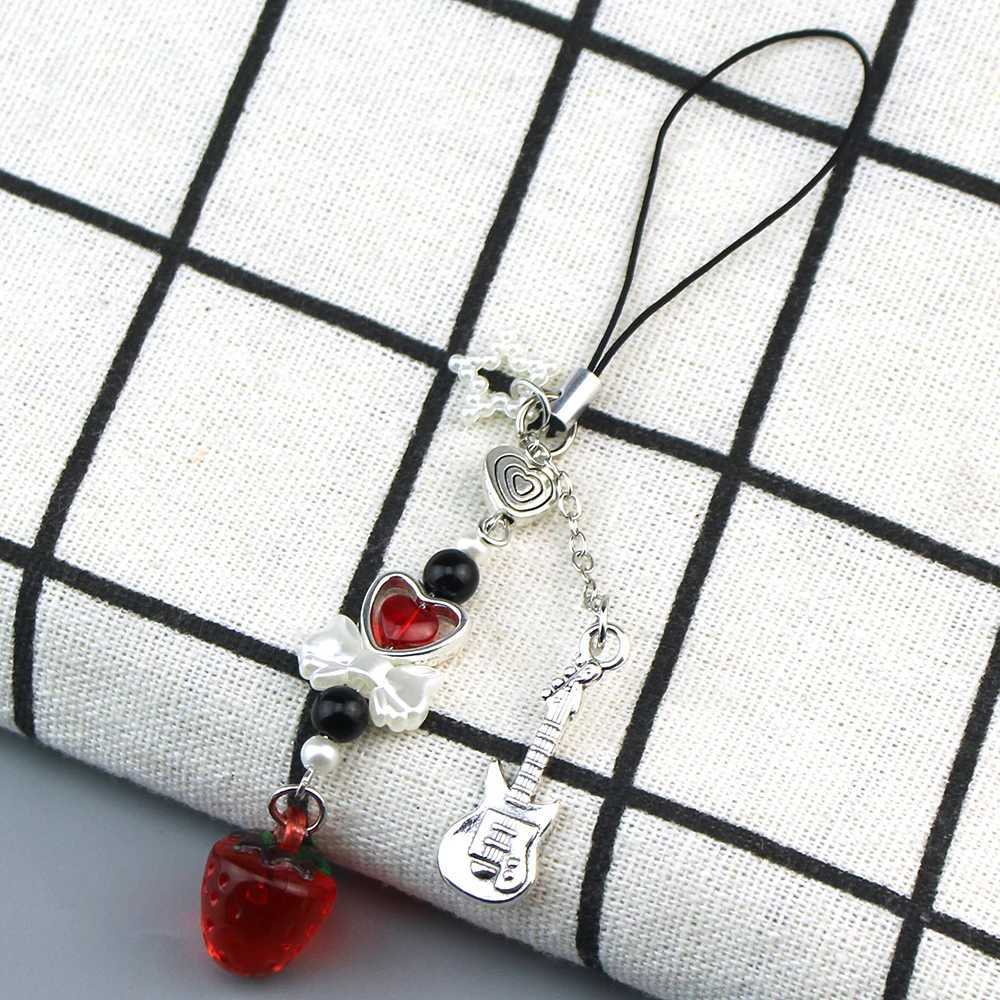 Nana Hachi match mobile phone charm red pink strawberry bow mobile phone accessories animation inspiration Y2k keychainXJ250319