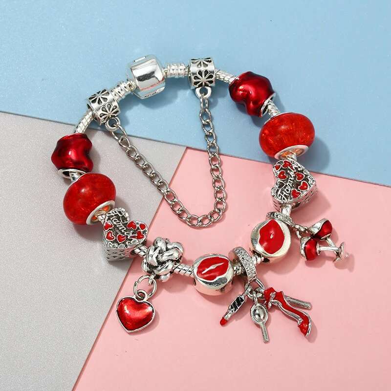 Romantic Love Styles Charm Bracelet With Red Love Cann Beads Bracelets Bangles For Women Wife Jewelry Gift Dropshipping