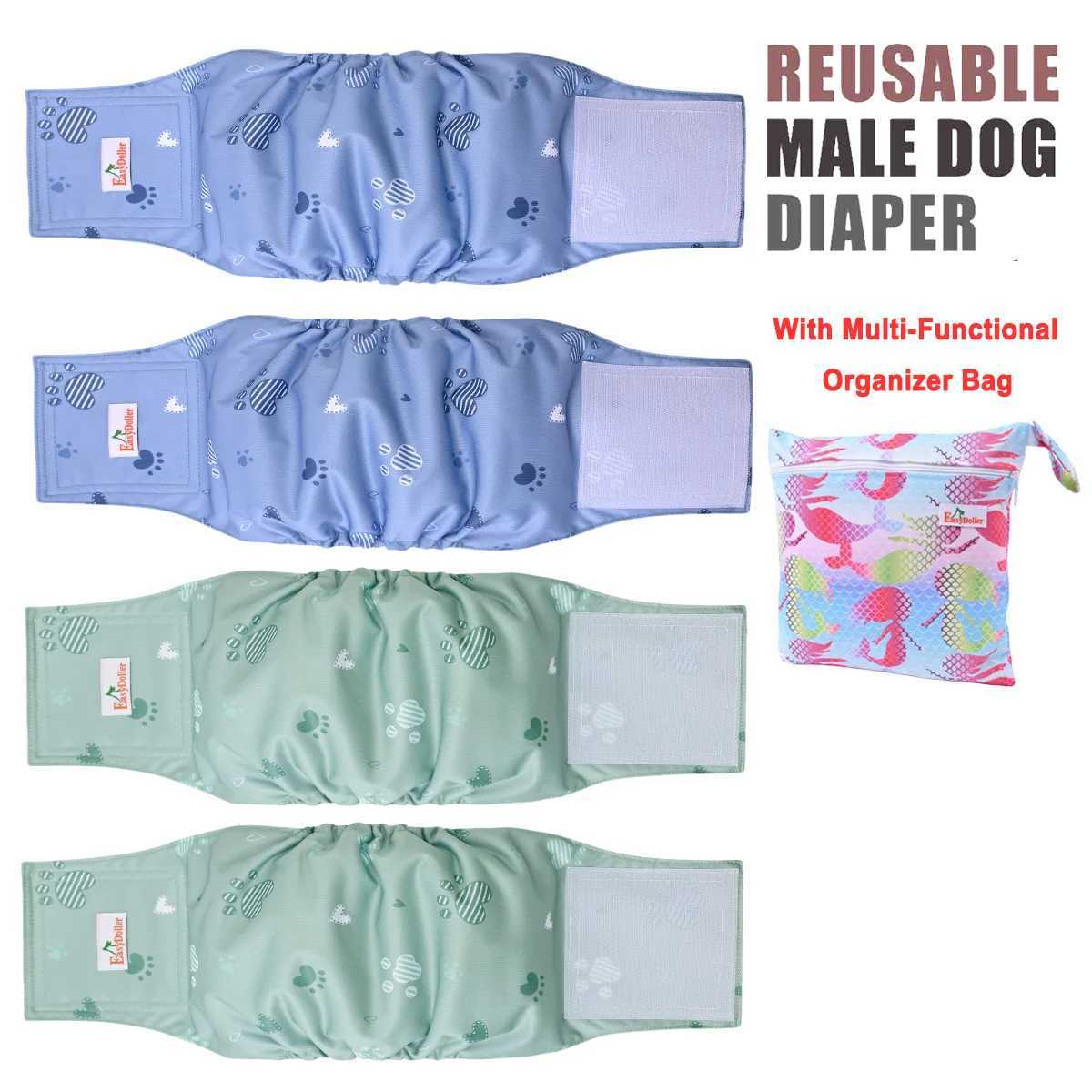 4 washable pet male dog diapers with cute organizer bag reusable sanitary diapers poop belly with packaging puppy diapers Y250320
