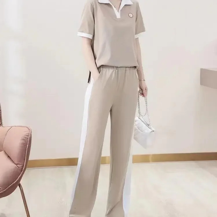Plus Size Casual Summer Sports Suit Womens Vibrant Age-reducing Set Slimming Cover-up For Curvy s 2-piece System 250320