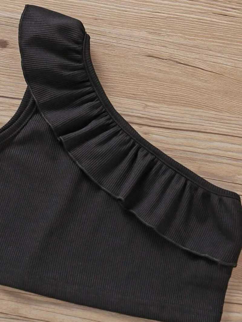 New Summer Girl Camisol 4-7Y European and American Style Childrens Ruffle Edge Single Shoulder Thin Vest Childrens Summer ClothingT250320