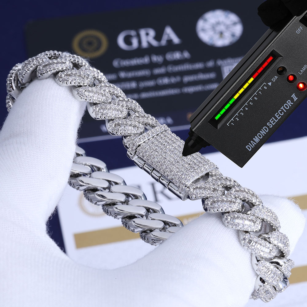 ESKEEM New 12mm VVS Moissanite Cuban Link Chain 925 Sterling Silver VVS Diamond Bling Iced Out Women Two Stone Necklace