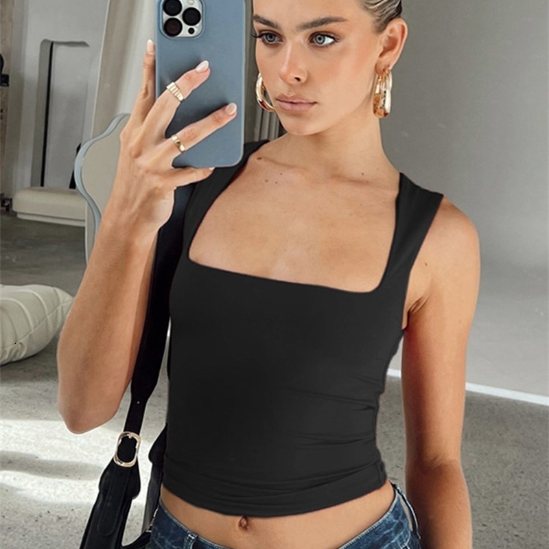 Sleeveless collar crop womens vest top casual Y2K summer 2024 black sexy Tshirt y250319Z