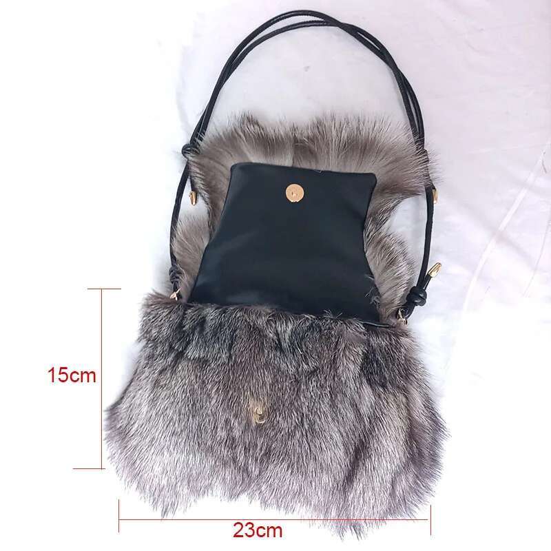 Women Winter Real Fox Handbag Fashion Warm Female Genuine Fur Small Shoulder Bag