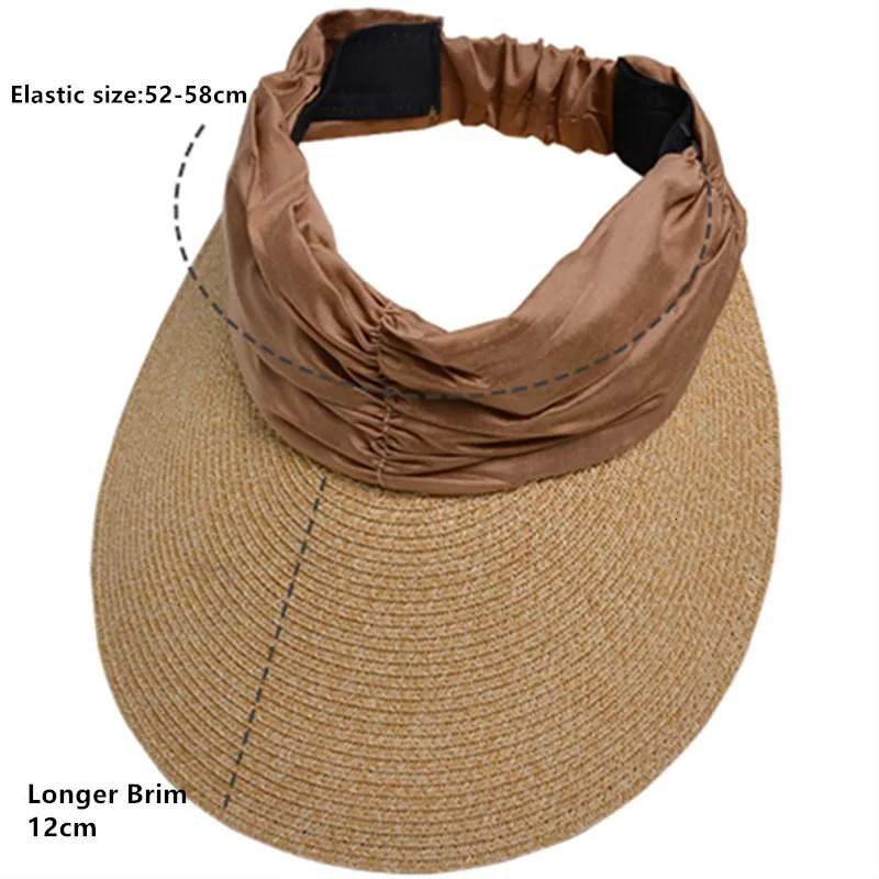 Summer Empty Top Straw Hat WIde Brim Soft Elastic Adjustable UV Protect Ponytail Beach Hats Foldable Lightweight Baseball Hat 250320
