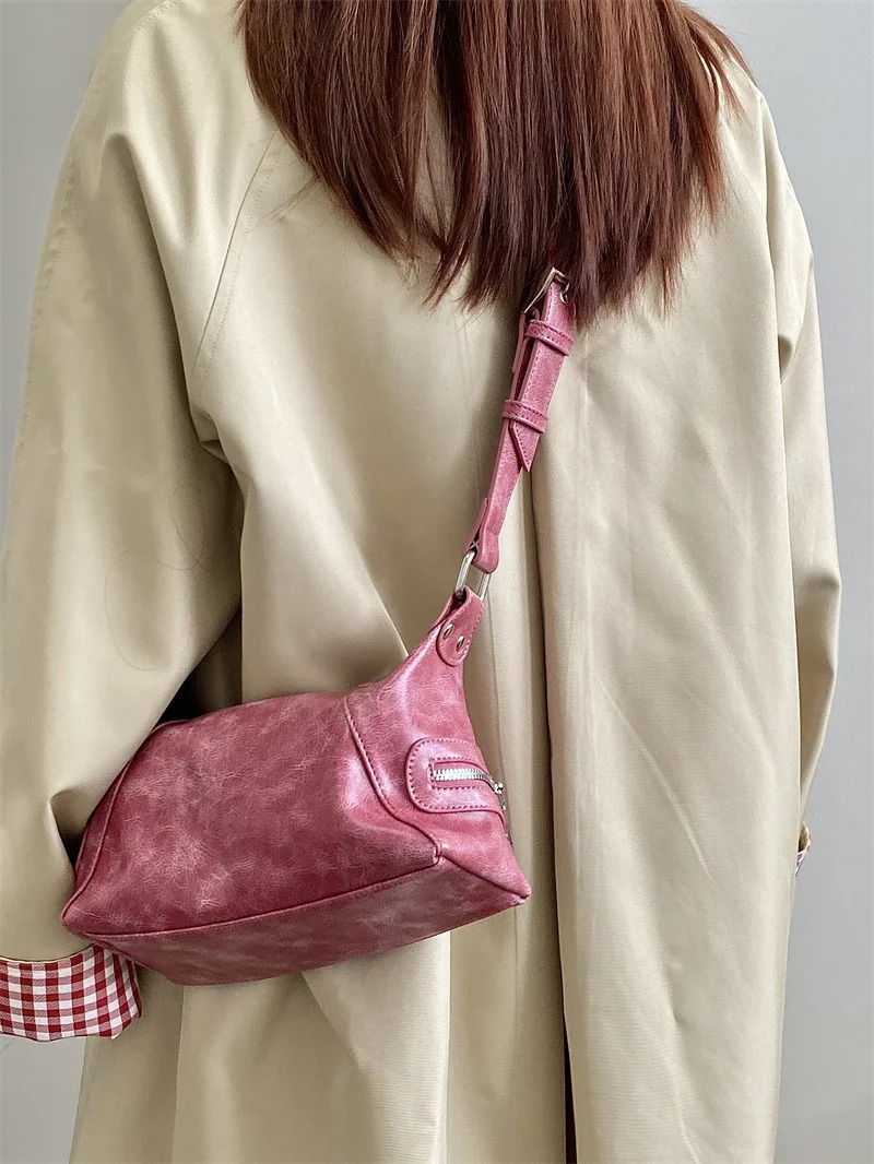 Vintage Y2K Womens Underarm Bags Pu Leather Shoulder Bag Casual Portable Female Tote Purse Crossbody Bag Handbags 250318