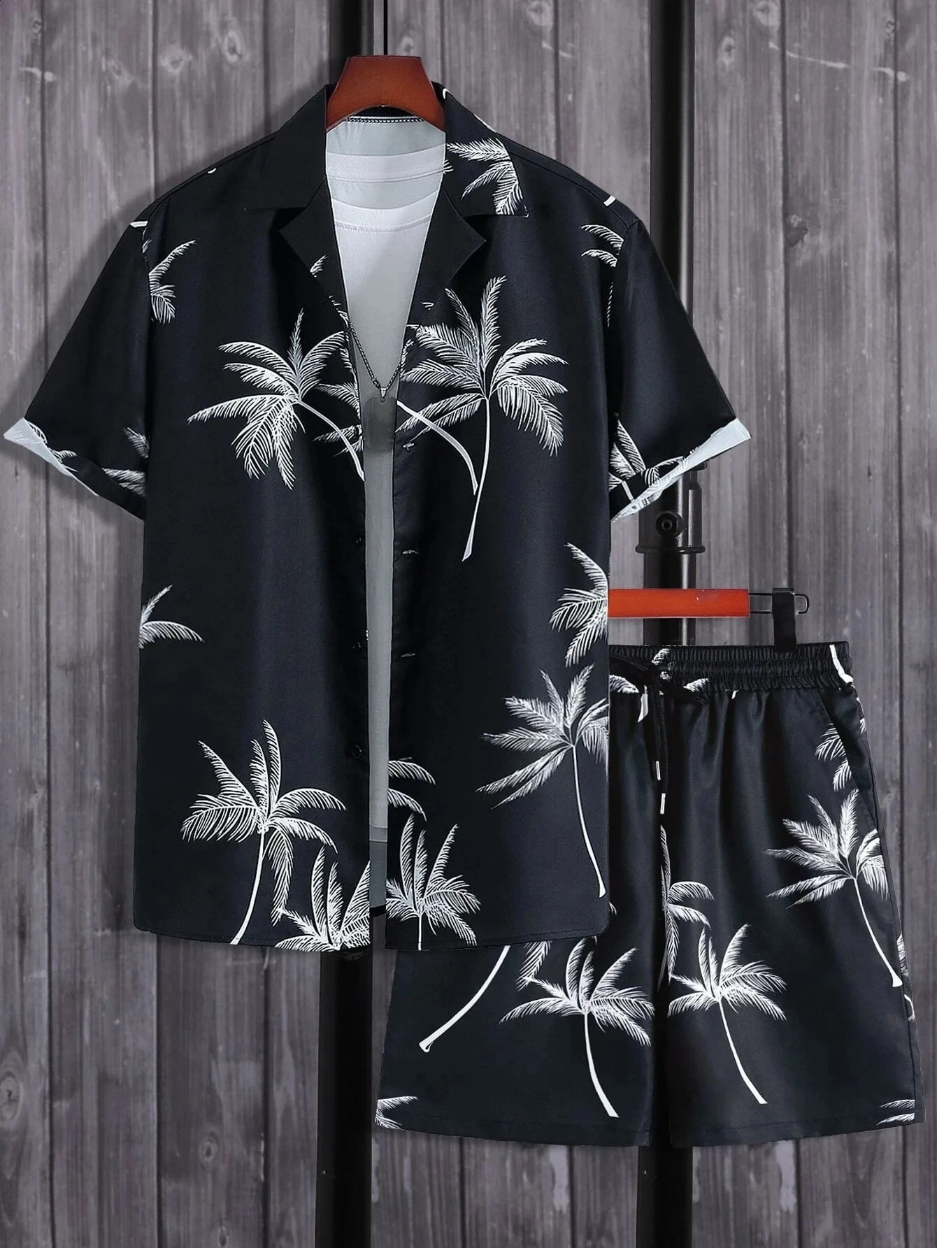Mens Shirt Sets 3d Print Beach Coconut Tree Plaid Lapel Short Sleeve Casual Shirt Beach Shorts Summer Streetwear Hawaiian Suits 250319