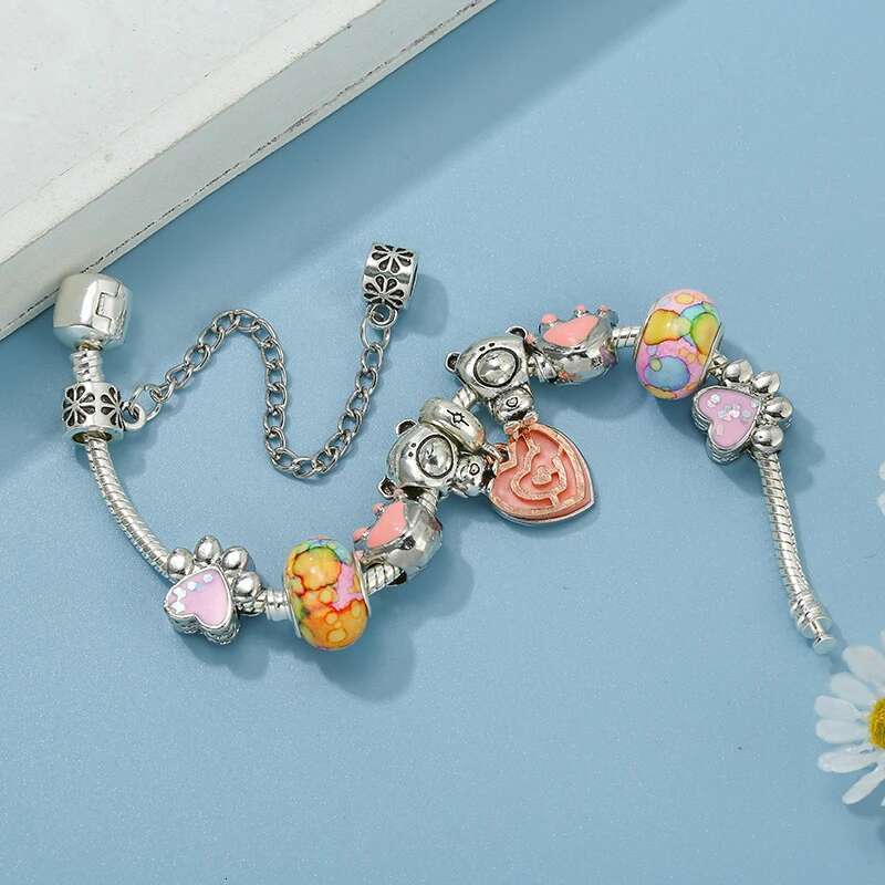 2024 New Arrival Charm Bracelet With Enamel Paw Beads Bracelets Bangles For Women Men Kids Jewelry Gift Dropshipping