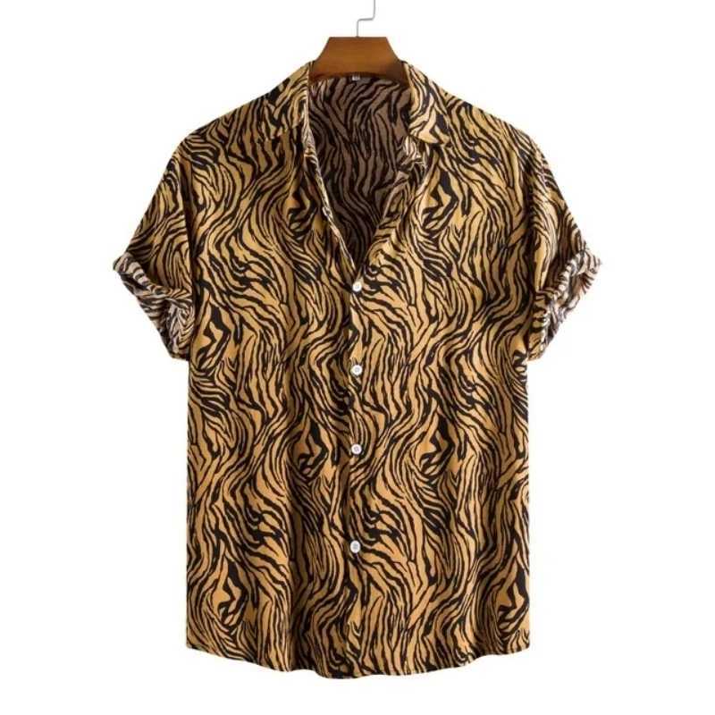 Leopard Hawaiian sexy floral mens Camisa Slim Fit short sleeved party beach casual mens shirt M250320