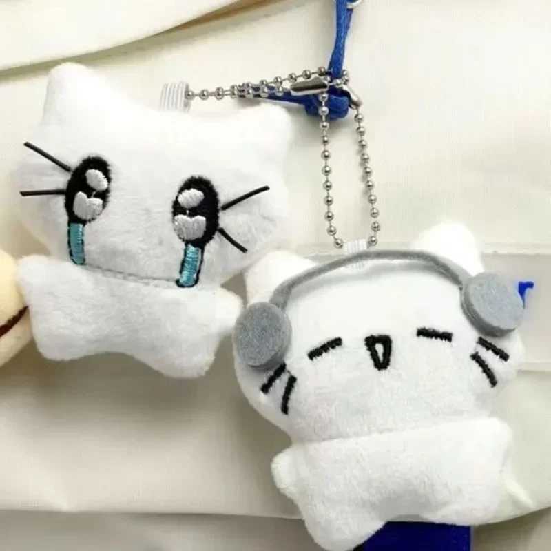 Mini Cute Headphones Kitten Couple Keychain Crying Cat Doll Plush Keyring Cartoon Dog Bee Bag Pendant Charms Backpack DecorationXJ250319