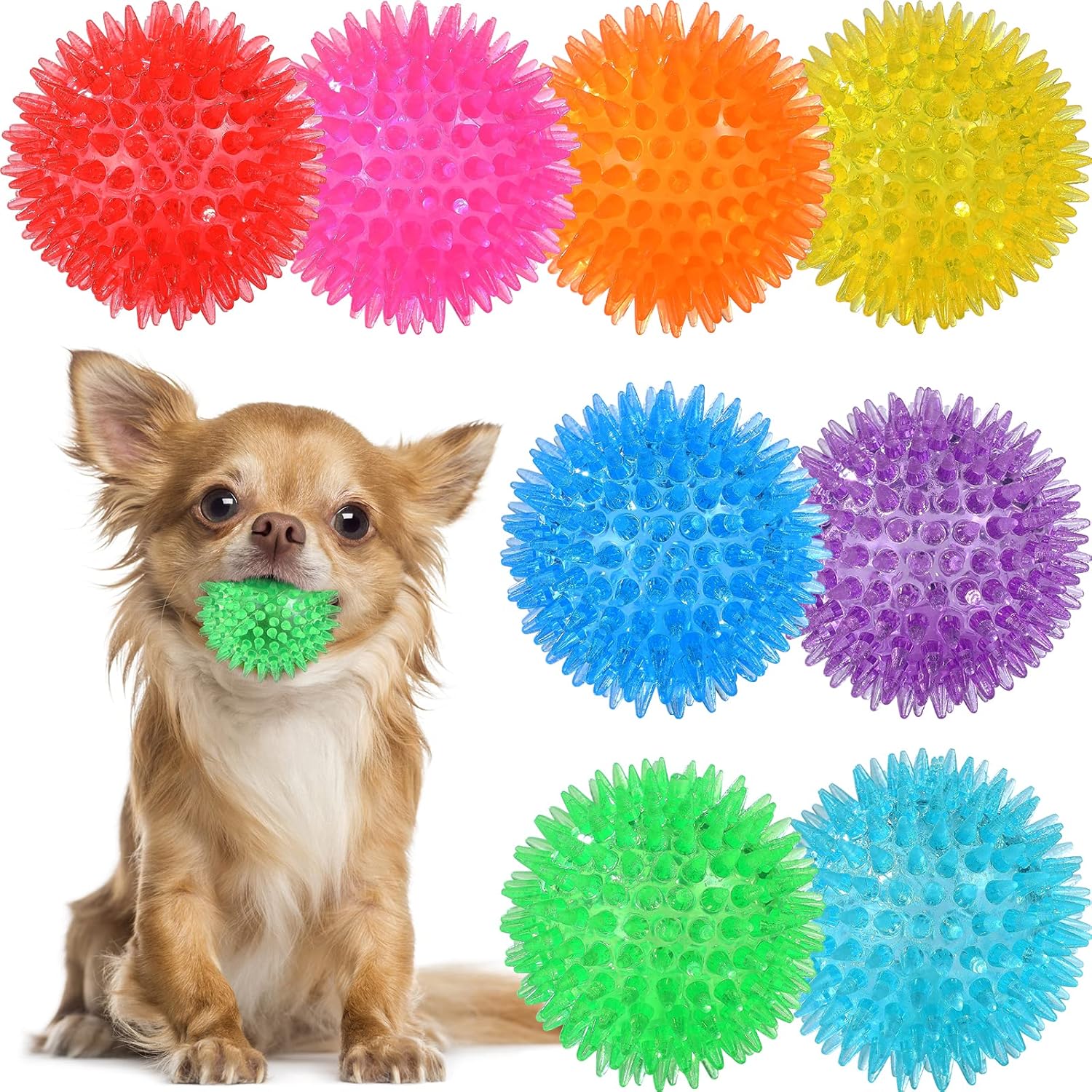 4.5" Ultra-Durable Squeaky Balls (4-Pack)For Medium/Large Dogs , Indestructible Design ,Spiked Teeth Cleaning , Mental Stimulation and Training