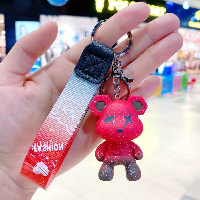 Cartoon Bear Keychain Chameleon Resin Keychain Ribbon Fashion Doll Bag Pendant Holiday Car Keyring Girl Jewelry GiftXJ250319