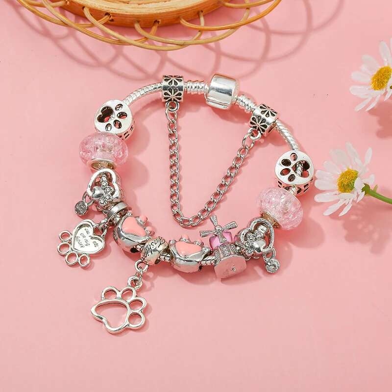 Lovely Styles Charm Bracelet With Pink Murano Glass Beads Bracelets Bangle For Women Men Kids Jewelry Gift Dropshipping