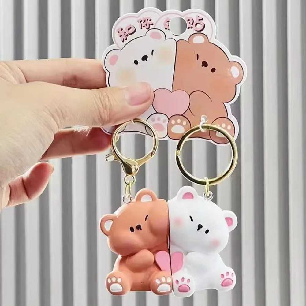 1 Cute Resin Bear Couple Magnetic Keychain Cartoon Animal Doll Bag Pendant Kawaii Keychain Couple GiftXJ250319