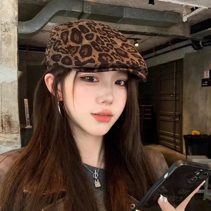 Women Y2K Retro Leopard Print Visors Hats Breathable Casual Sunshade Niche Peaked Caps Versatile Outdoor Fashion Street ins 250320