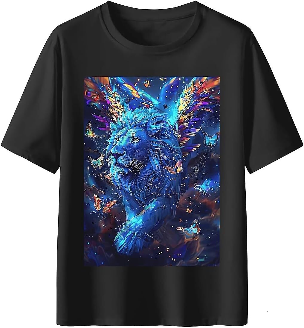 T shirt for Mens Mens Novelty T-Shirts Graphic 2D Print Summer Short Sleeve Blue Lion Wings Shirts Tshirt Graphic Tee Casual Tops Clothes Short sleeve