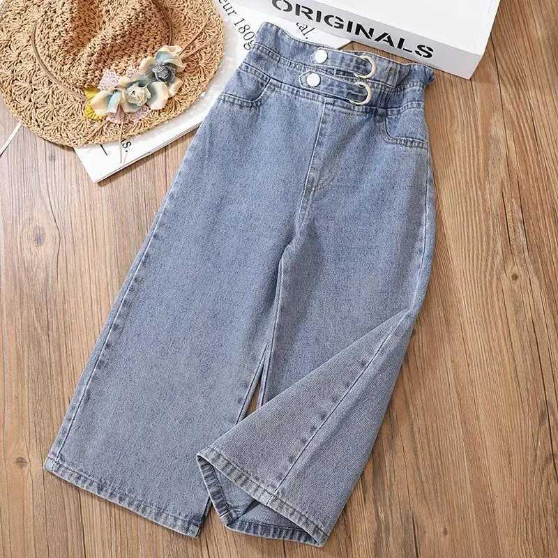 4-11Y Girls Jeans Pants Spring and Autumn New Teen Girls Loose Straight Trouser Childrens Wide Leg Pants Student PantsT250326