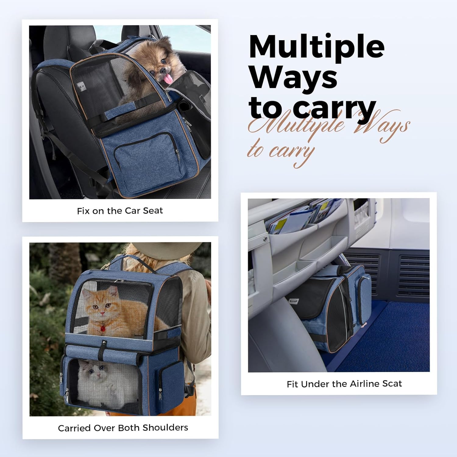 Double Layer Cat Backpack for 2 Cats Large Cats Transport Backpack Dog Backpack Foldable Pet Backpack for Cats Dogs up to 11 kg - Grey