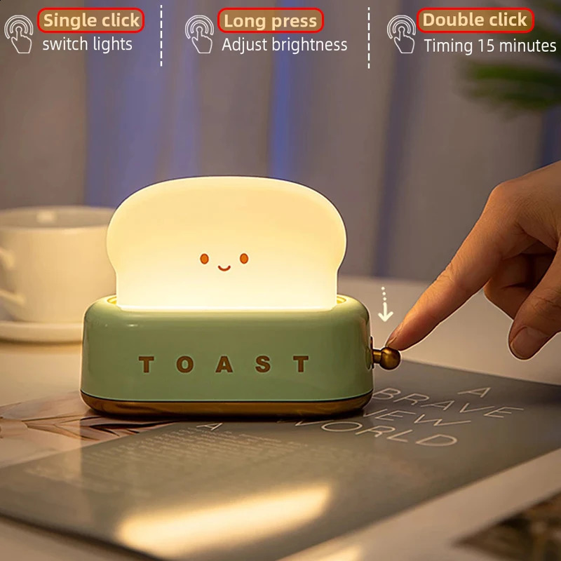 Bread Toast Table Light Toaster Nightlight Creative USB Rechargeable Led Lamp Decor Holiday Baby Bedroom For Birthday Gift 250319