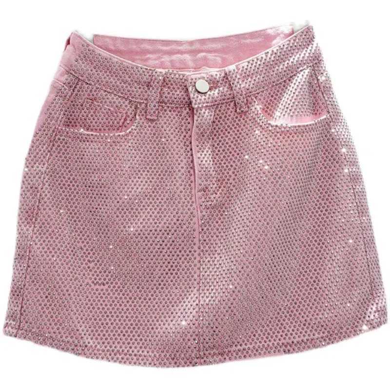 New Heavy Industry Hot Solid Color Cowboy Skirt for Autumn 2024 Womens Fashion High Waist Thin A-line Hip SkirtXJ250320