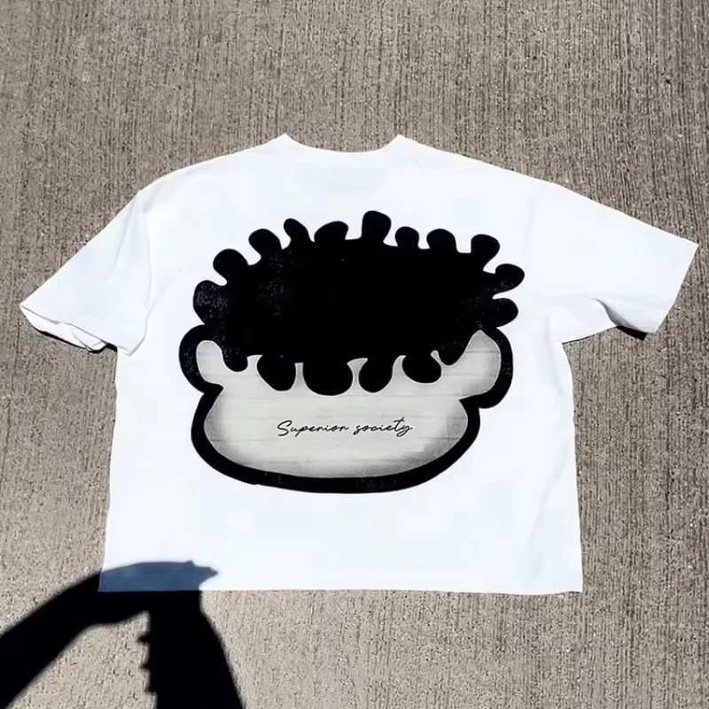 Retro Large Pattern Cotton T-shirt Mens Y2K Summer Short Sleeve Retro Extra Large T-shirt Womens TopT250319
