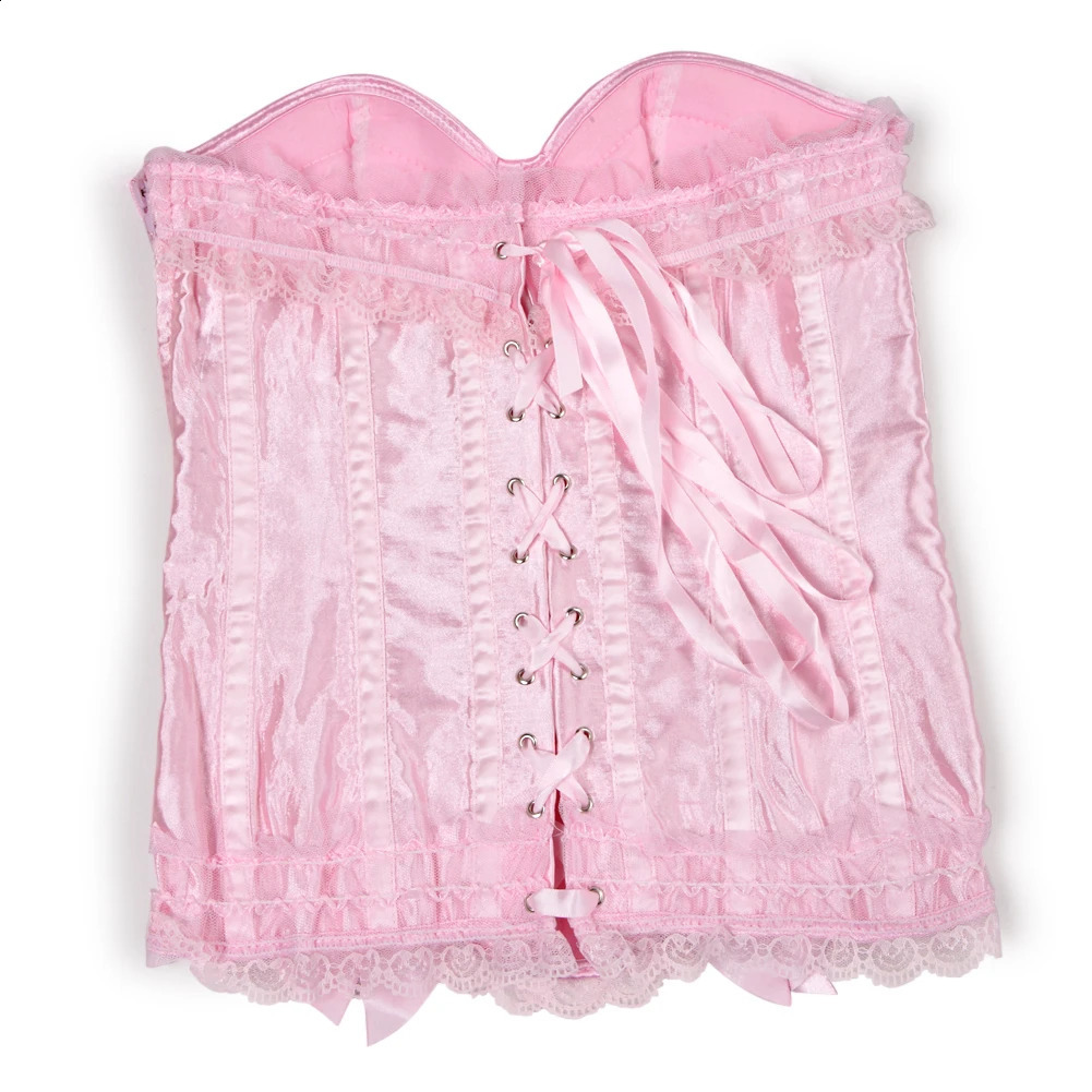 Sexy Lace Overbust Corset Top Women Vintage Satin Bow Bustier Lingerie With Zipper Plus Size Body Shaper Burlesque Corsets 250319