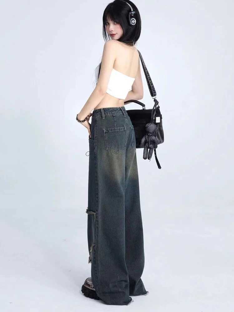 HOUZHOU Y2k Vintage Baggy Jeans Women Harajuku Streetwear Star Denim Trousers Korean Style Hip Hop Grunge Retro Wide Leg JeansT250319