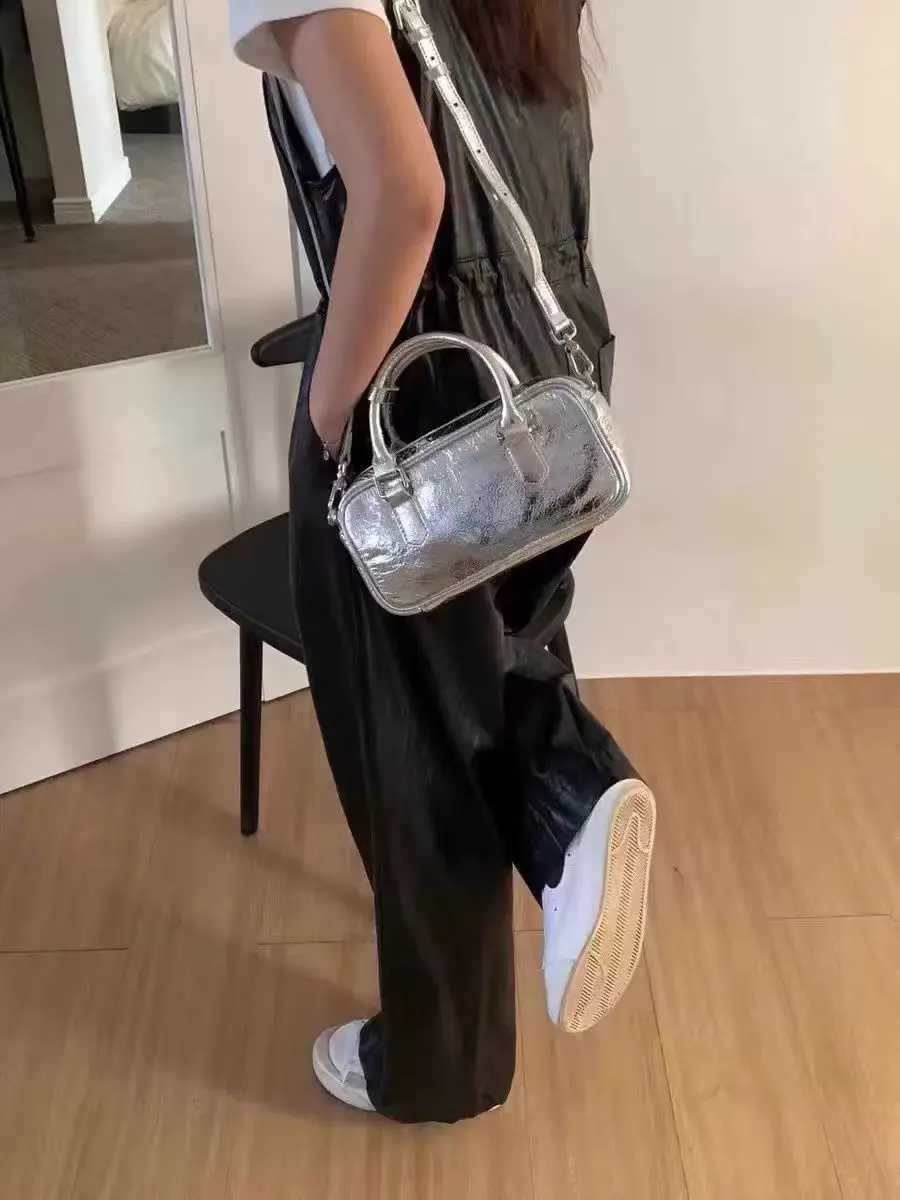 JIAERDI High Street Silver Square Bag Wallet Womens Hot Girl Leather Handle Messenger Bag Womens Retro Y2k Handbag Bolso MUJI Y250319