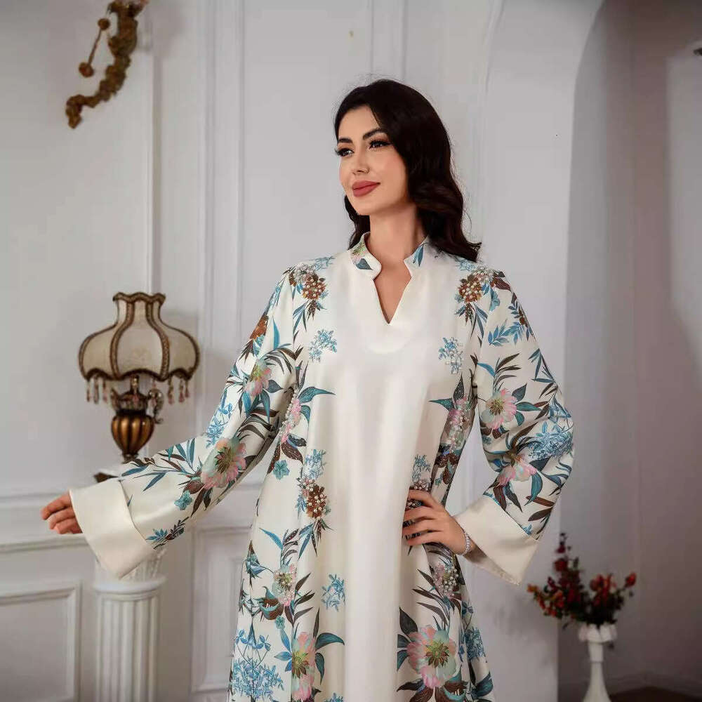 Sw0803 Muslim Women's Robe Dubai Fashion Printed Long Skirt Dress