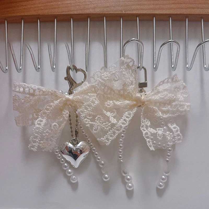 1 piece of sweet lace bow bead bow keychain mobile phone charm with pendant mobile phone accessory bag girls hanging ropeXJ250319