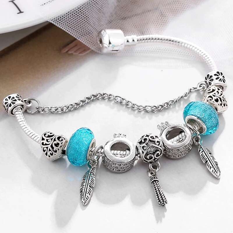 Romantic DIY Charm Bracelets With Crown & Feather Pendant Beads Brand Bracelets for Women Couple Jewelry Gift 2021 New