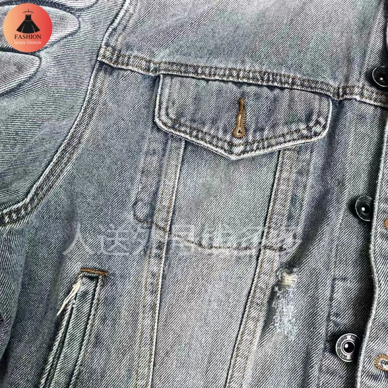 Heavy duty industrial YZY 3D embossed denim jacket washed and pleated shirt vintage mens high-quality jacket 250319