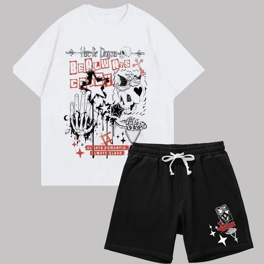 Love Printed T Shirt Shorts Suit Men Women Fashion Heart Tshirt Gothic Hip Hop Streetwear Summer Sports Casual Short Sleeve Set 250319