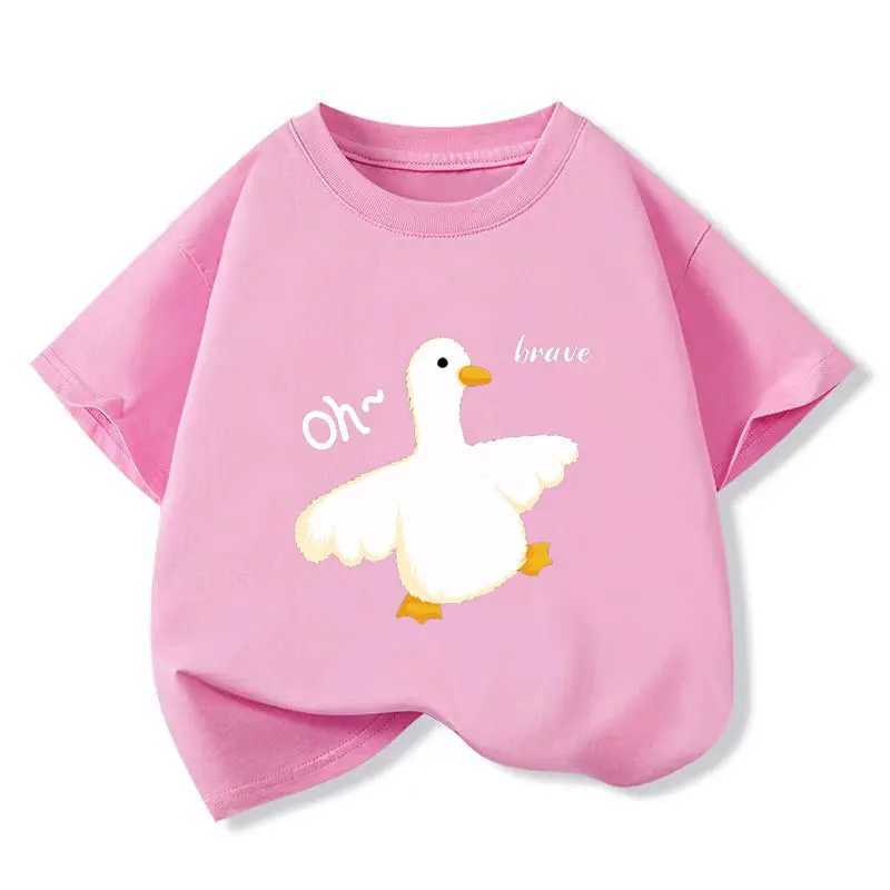 Y2K Top Little Duck Baby Graphic Printed T-shirt for Girls Purple Cotton Baby Childrens T-shirt Summer Cute Cartoon T-shirt YellowT250320
