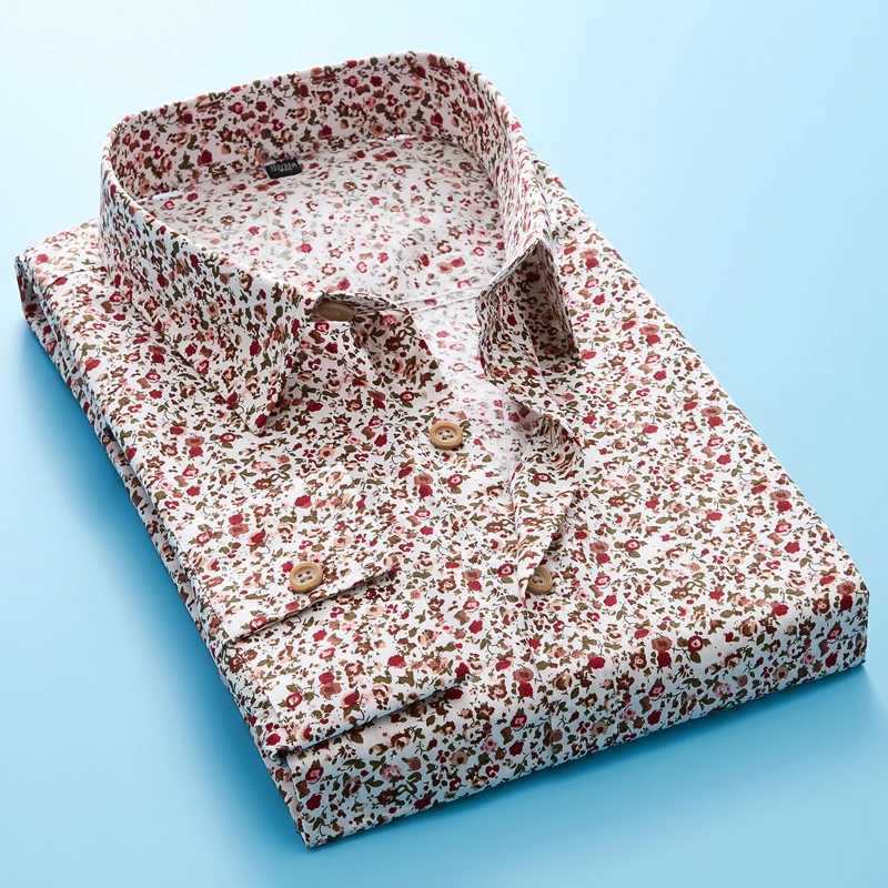 Size M-5XL New Summer Mens Long Sleeve Hawaiian Shirt Cotton Casual Flower Shirt Wave Regular Mens Clothing Fashion CS11 M250320