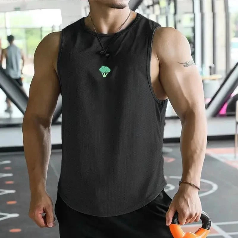 Mens Fitness Gymnastics Tank Top Summer Fashion Running Training Quick drying Sports Sleeveless Basketball Tshirt 250320