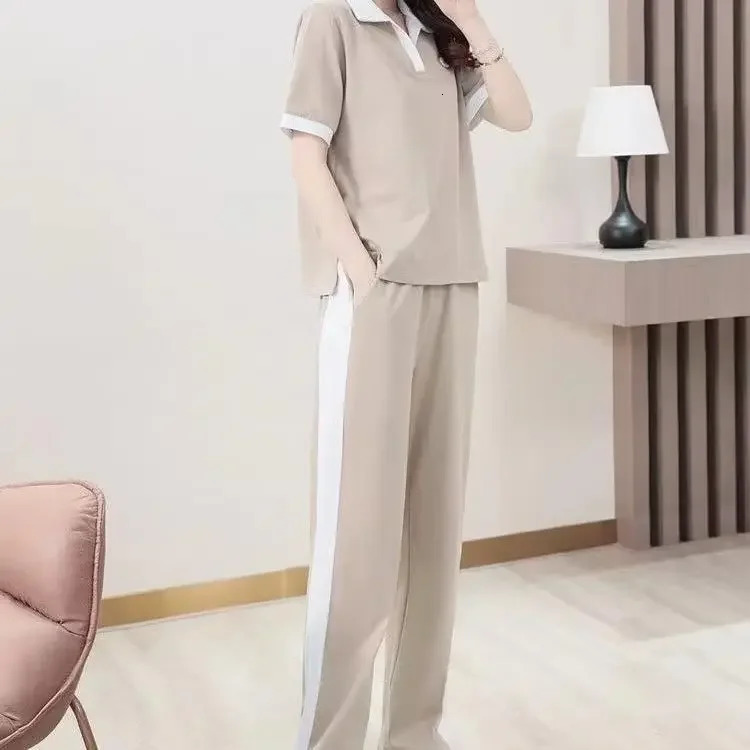 Plus Size Casual Summer Sports Suit Womens Vibrant Age-reducing Set Slimming Cover-up For Curvy s 2-piece System 250320
