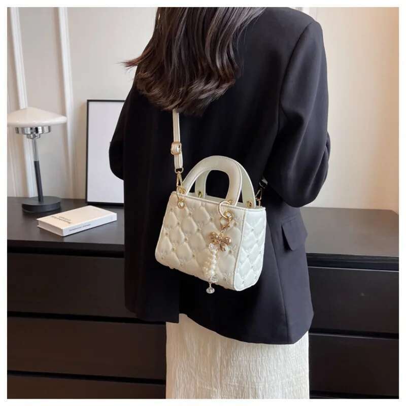 Senior Sense Of Foreign-Style Niche Bag New Tide Fashion Dia Lattice Pearl Handbag Single Shoulder Crossbody Bags