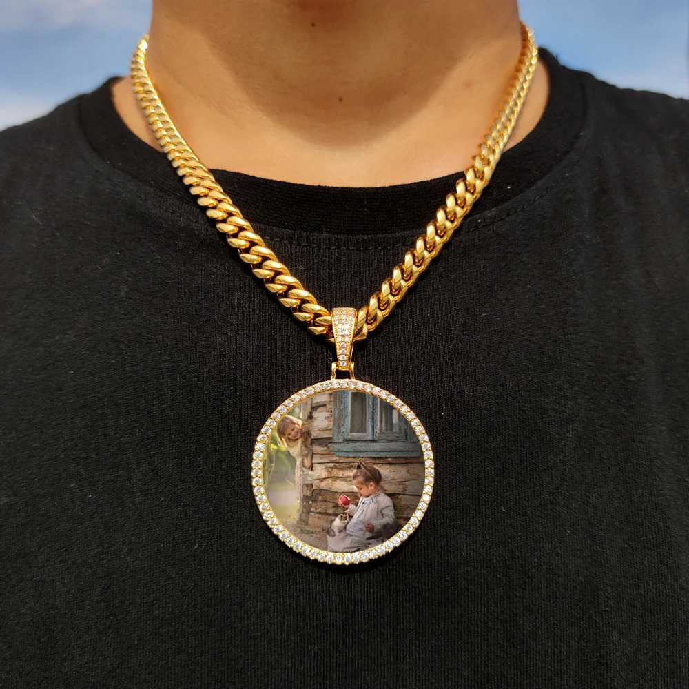 45mm Hip Hop Iced Out DIY Po CZ Pendant Custom Picture Pendant Necklace Personalized Women Men Rapper Jewelry For Him Her 250318