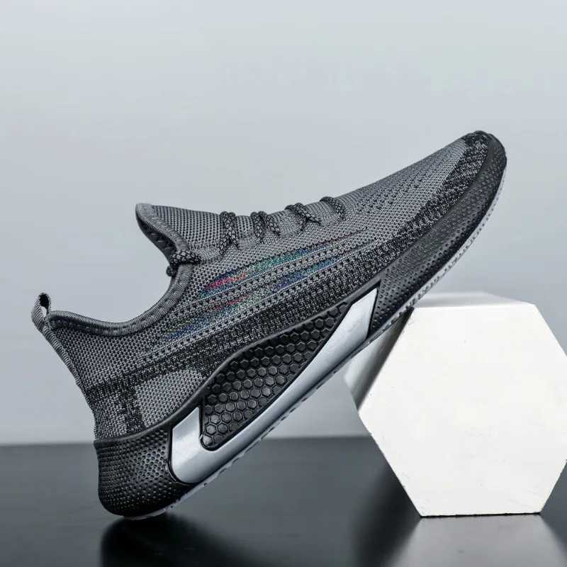 Mens mesh casual sports shoes autumn new item thick soled lace mens running casual breathable running sports shoes Y250320
