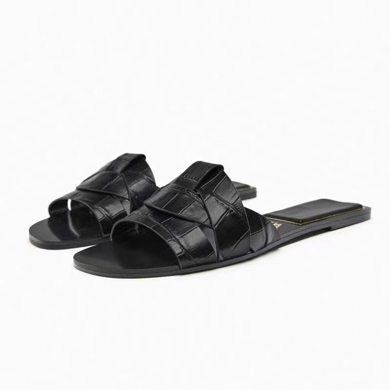 plus size women's cross solid color fashion cool slippers flat sole trendy indoor and outdoor one-word slippers for women