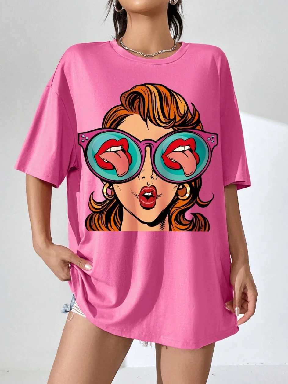 Cartoon pattern printed cotton womens T-shirt casual O-neck breathable soft short sleeved top loose and comfortable streetwearT250320