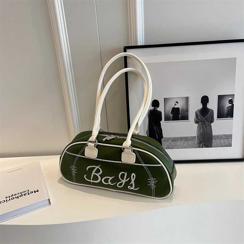 Large capacity letter bottom baseball bag embroidered with retro shoulder bags for American women Y250319