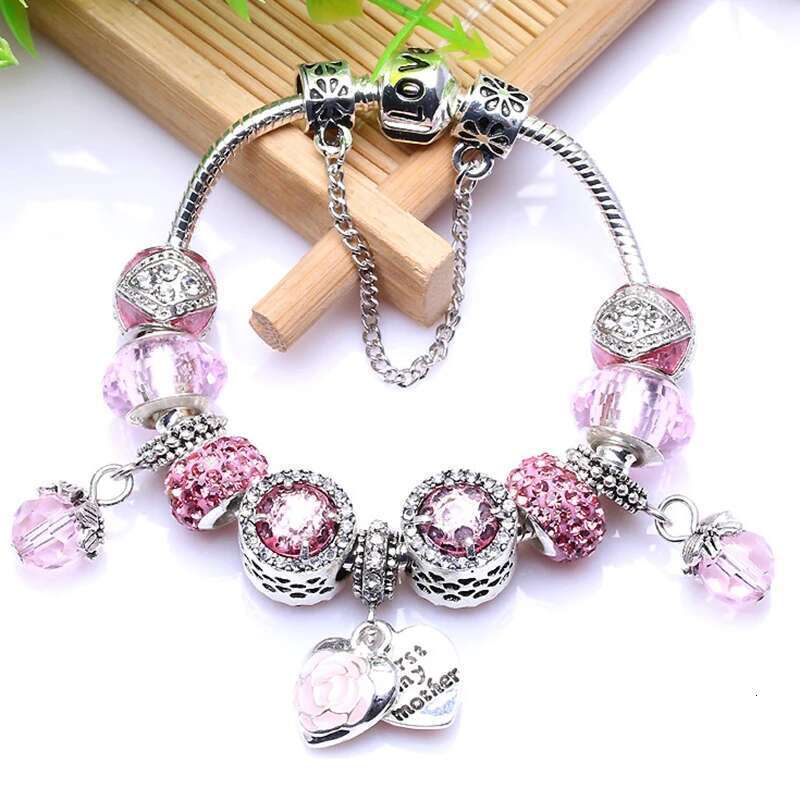 2024 Sweet Mother Pendant Crystal Beads Charm Bracelets Fits Brand Bracelets Bangles for Women Lover DIY Christmas Jewelry Gift