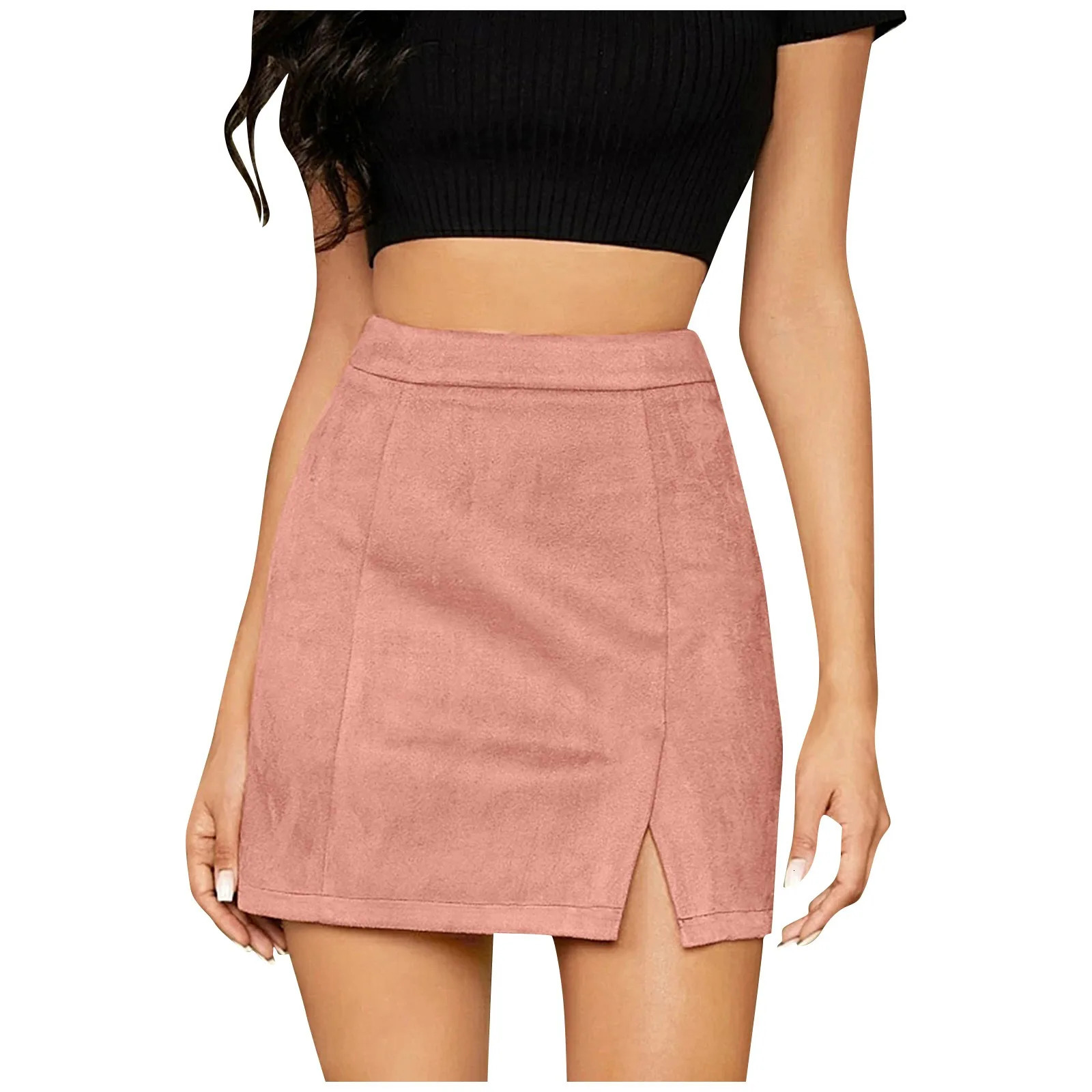 Skirts For Woman WomenS High Waist Faux Suede Side Split Short Skirt Roupas Femininas Traf Women Faldas Mujeres 250320