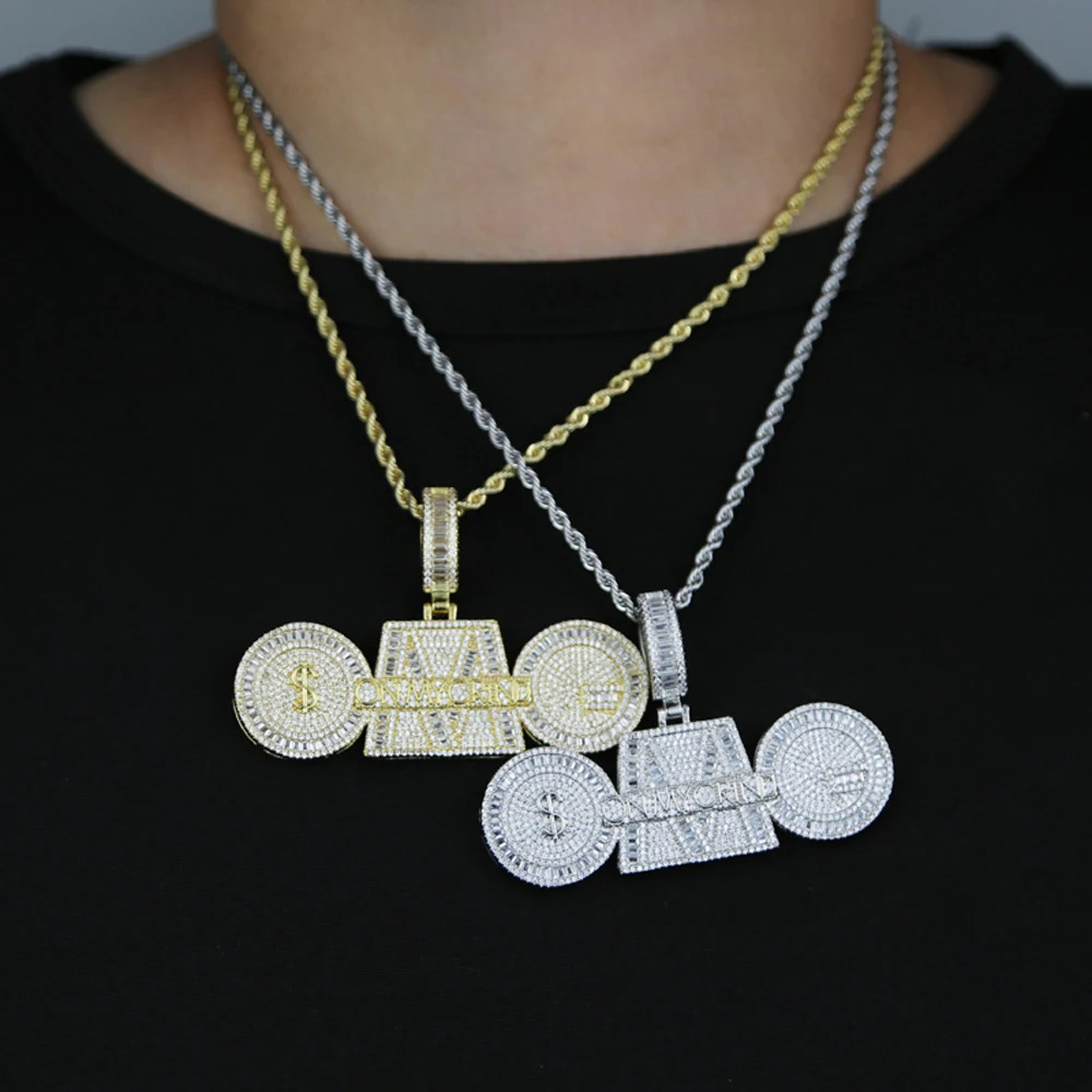 Iced Out Bling Letter On My On My Crind Pendant Necklace Gold Color Full CZ Zircon OMC Charm Men Fashion Hip Hop Jewelry 250320