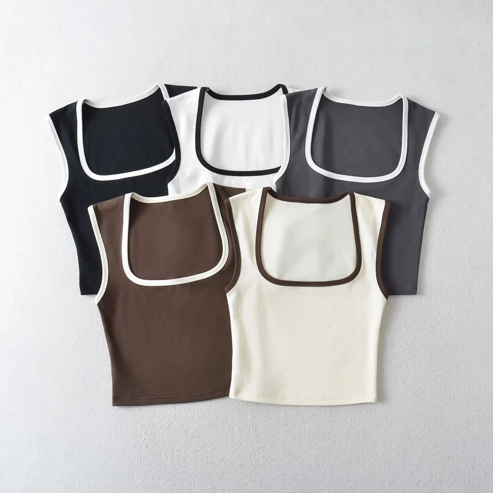 Chic Matching Ladys Singlet French Square Neck Tank Top Casual Running Vest Chest Padded Sports Underwear Yoga Training Top 250320
